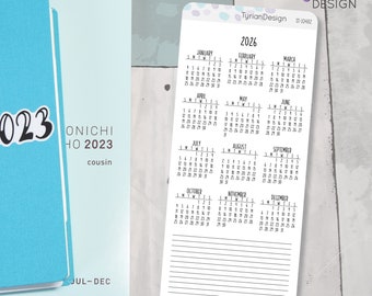 2026 Monthly Sticker for Hobo Weeks | Sunday Start | Hobonichi Weeks | 3.25x7.5 Sheet | 1 Sticker | Sized to fit full page