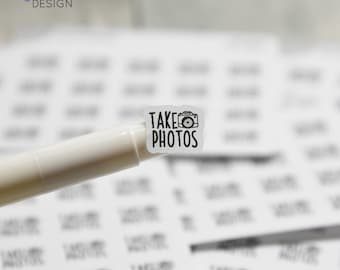 Take Photos Tiny Stickers  | Photo day days | 20 Stickers | .46 x .46" each sticker | Clear or White matte  | Font: Charley