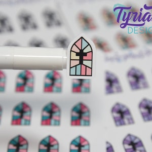 Church Stained Glass Window Icon Stickers. Various color options. Religious stickers for Planners, journals, calendars sticker sheet