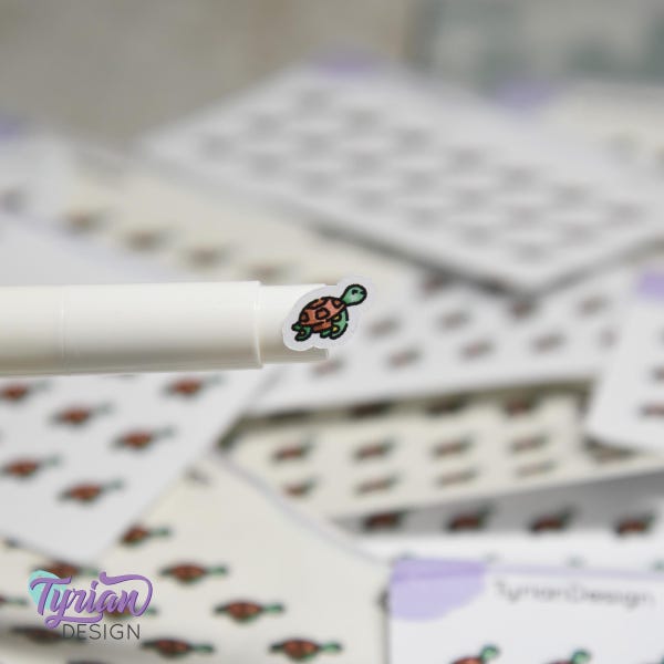 Turtle Stickers | Tiny Sea Turtle stickers | Mini sheet | 21 stickers | .4 x .4" each | Swimming Turtle icon | White or Clear Matte