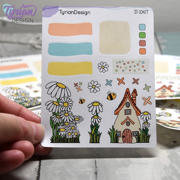 Daisy House Journal Stickers  | Memory keeping | Daisy Flower Planner Stickers | 20 Stickers | White or Clear Matte | 3.5x4.5" Sheet