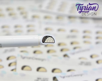 Autocollants mini-tacos | Mini Feuille de Tacos | tacos mardi | 15 autocollants | 0,54 x 0,37" chacun | Mini feuille de 3,375" x 2,125" | Blanc ou transparent mat