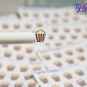 Mini Popcorn Stickers | Mini Sheet of Popcorn Buckets | 17 Stickers | .47 x .55&quot; each | 3.375&quot; x 2.125&quot; Mini Sheet | White or Clear Matte