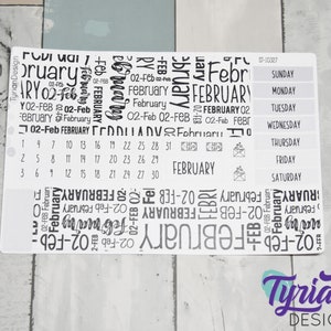 Februari Monthly Kit | Hobonichi Cousin | Maandelijkse kit A5 | Eenvoudige Hobonichi Kit | Zondag of maandag Start | 5x7 Blad | 47 Stickers