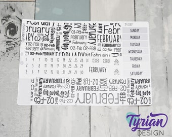 Kit mensual de febrero / Hobonichi Cousin / Kit mensual A5 / Kit simple de Hobonichi / Inicio domingo o lunes / Hoja 5x7 / 47 pegatinas