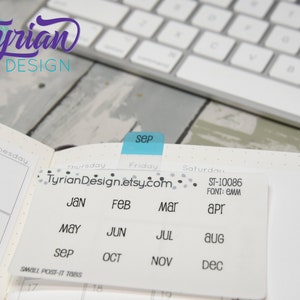 Month Stickers for Tabs for Planners and Journals. 1 set of Jan - Dec stickers for bullet journals. White or Clear Matte. Foil Options