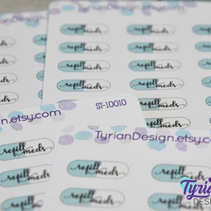 Refill Meds medication Stickers 21 Stickers Small for Planners and Journals Refill Med Clear or ...