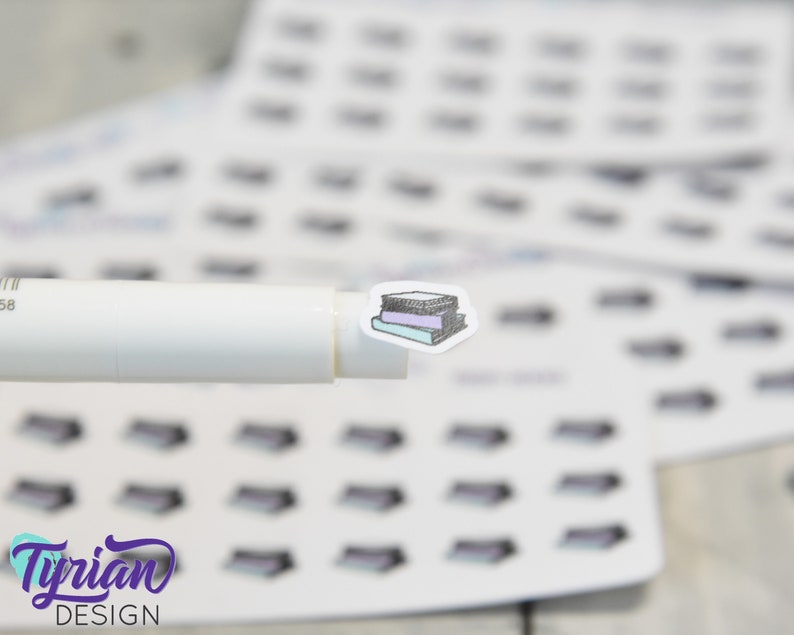 Book Stack Stickers | Tiny Reading stickers on a mini sheet | 18 stickers | .37 x .42" each | Book icon sticker | White or Clear Matte image 1