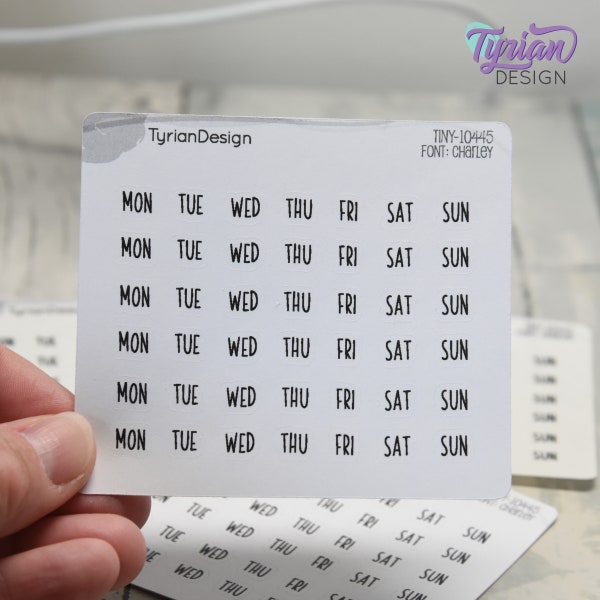 Pegatinas pequeñas de los días de la semana / Pegatinas de lunes, martes... / 42 pegatinas / Transparente o blanco mate / Pegatinas para planificador / Fuente: Charley