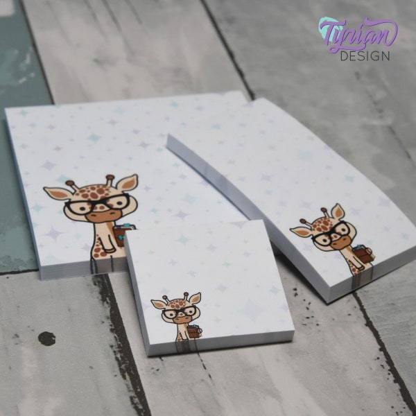 Nerd Giraffe with Planner Post-it Notes, Norman sticky notes in various sizes