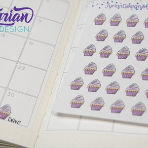Cupcake Stickers Sheet for Planners and Journals. mini cupcake stickers, birthdays, celebrations, clear or white matte stickers