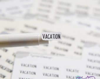 Tiny Vacation Stickers  | Mark Days Off | 24 Stickers | .65 x .28" each sticker | Clear or White matte | Planner Stickers | Font: Charley