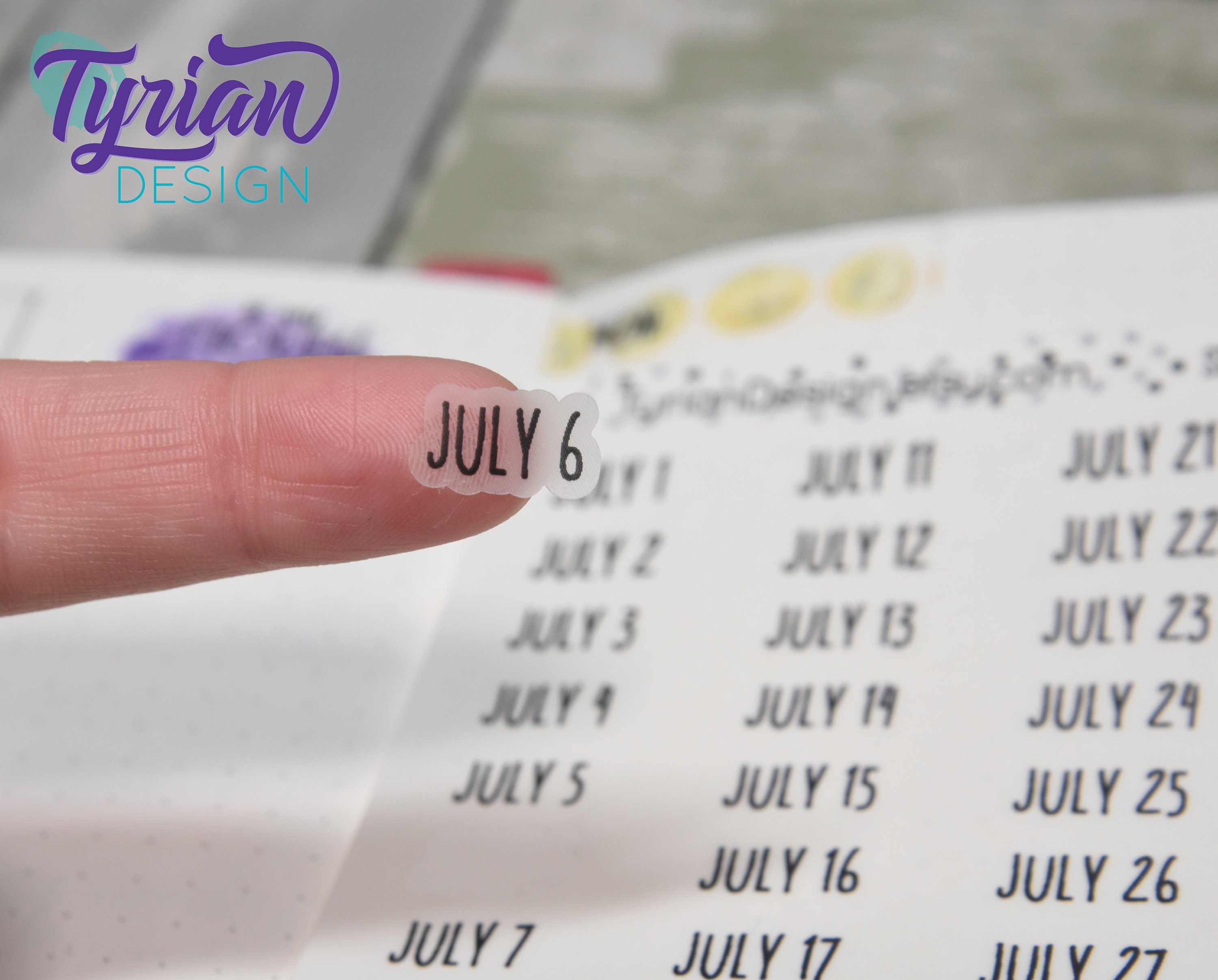 Monthly days Stickers |  1-31 (varies by month) stickers | 3.5 x 5" Sheet |  White or Clear Matte | Font: Charley