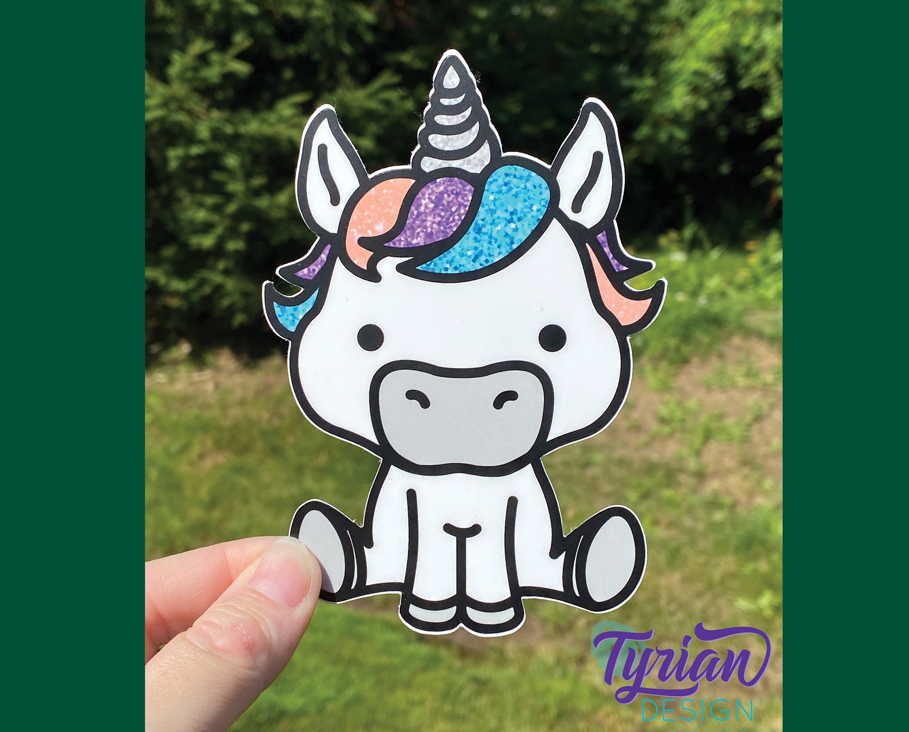Unicorn with digital glitter Vinyl Sticker, high quality weather proof vinyl. 3.5 x 5 inches