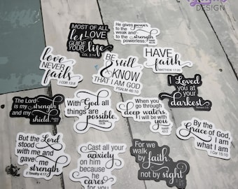 Small Bible Verse Vinyl Stickers  | Pick and Choose 1 or all 13 | Stickers are high quality weather proof vinyl | 2 x 2 approx inch