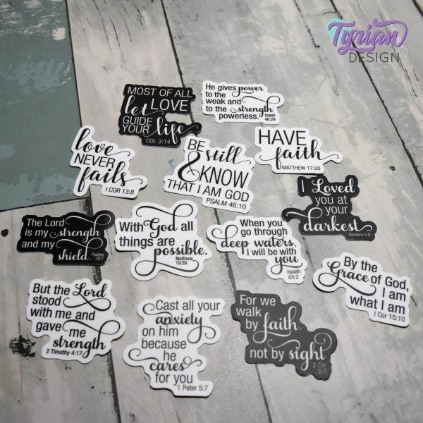 Small Bible Verse Vinyl Stickers  | Pick and Choose 1 or all 13 | Stickers are high quality weather proof vinyl | 2 x 2 approx inch