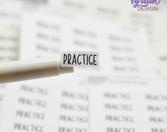 Practice Stickers | Keep track of practice schedules |  .76" x .34" each | 3.5 x 4.5" Sheet | 24 Stickers | Charley Font