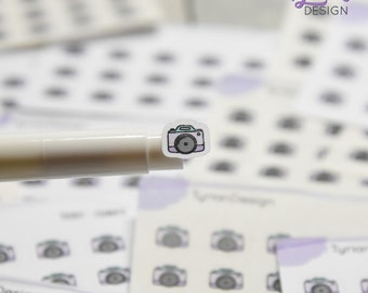 Camera Stickers | Tiny Icon Camera stickers on a mini sheet | 18 stickers | .42 x .39" each | Photo icon sticker | White or Clear Matte