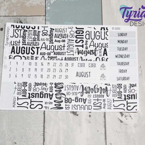 Augustus Monthly Kit | Hobonichi Cousin | Maandelijkse kit A5 | Eenvoudige Hobonichi Kit | Zondag of maandag Start | 5x7 Blad | 47 Stickers