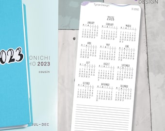 Pegatina mensual para semanas 2026 / Inicio el lunes / Semanas Hobonichi / Hoja de 3,25 x 7,5 / 1 pegatina / Tamaño para página completa