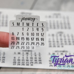 Small Monthly Stickers (Sunday Start) for Planners and Journals. January - December Shown Clear.  2020 -  2024, and 2025