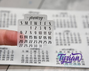 Small Monthly Stickers (Sunday Start) for Planners and Journals. January - December Shown Clear.  2020 -  2025, 2026, 2027, and 2028