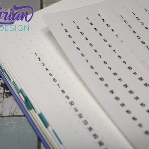 May include: A close-up of a white planner with black numbers 1 through 15 printed on the pages. The numbers are arranged in columns, with each column starting at a different number.