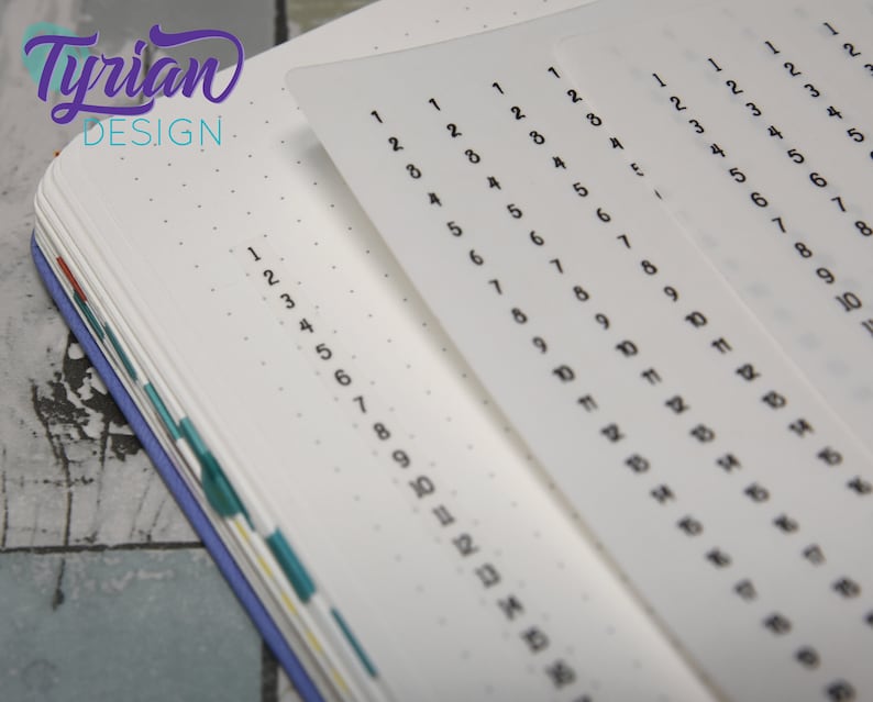 May include: A close-up of a white planner with black numbers 1 through 15 printed on the pages. The numbers are arranged in columns, with each column starting at a different number.