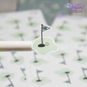Autocollants de golf | Balle de golf | Autocollant dessiné à la main | 9 autocollants par feuille | Chaque autocollant 1 x 1,3" | Feuille de 3,5 x 4,5" | Blanc ou transparent mat