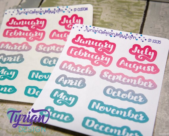 January December Monthly Stickers for Planners and Journals. shown