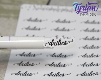 Dailies Stickers for Planners and Journals. Little sticker to mark your dailies. Great for Journaling and Planning - Curlie Font CLEARANCE