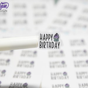 Alles Gute zum Geburtstag Aufkleber | Geburtstag Aufkleber | 15 Sticker | 0,8 "x 0,63" Jedes | 3,5 x 4,5 "Blatt | Weiß oder Transparent Matt | Charley Schriftart