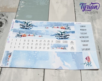 Winter Scene Monthly Kit | Hobonichi Cousin | Monthly kit A5 | Simple Hobonichi Kit | Sunday or Monday Start | 5x7 Sheet | 47 Stickers