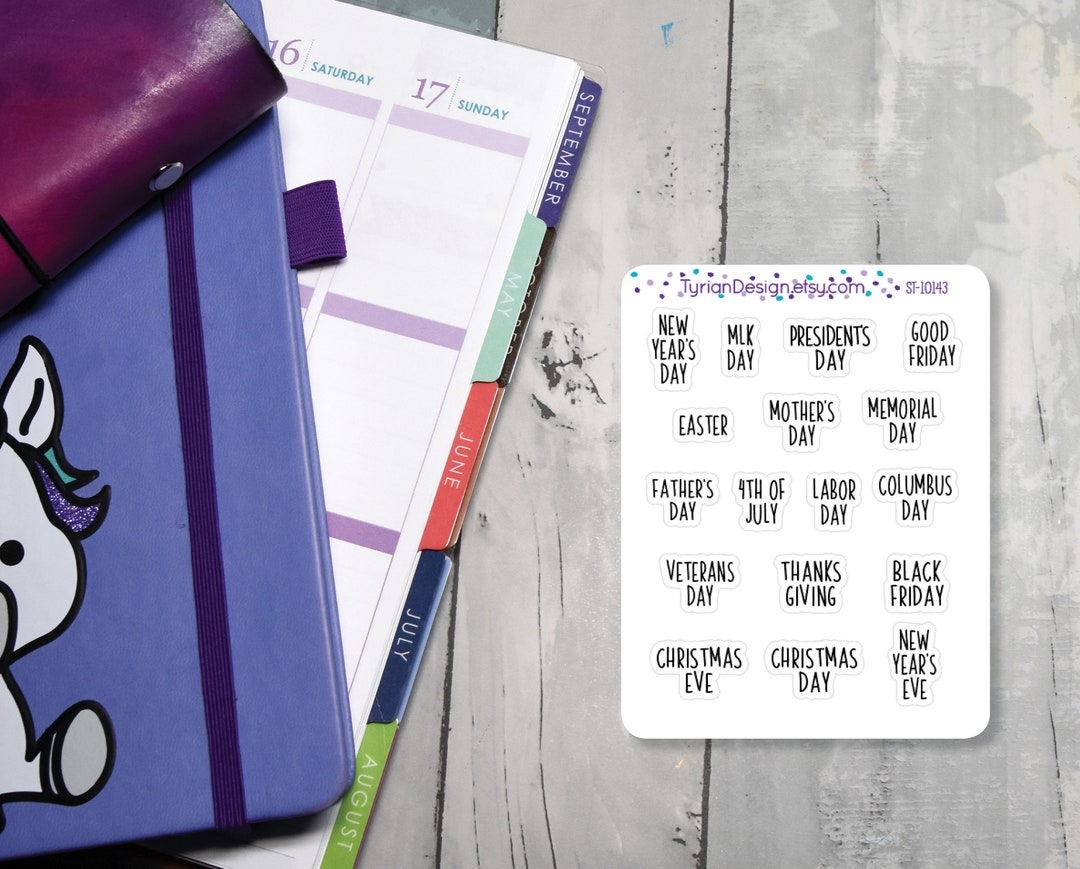 Basic U.S. Holiday Stickers for Planners and Journals | 17 Stickers ...