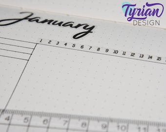 Habit Tracker Horizontal Stickers for Planners and Journals 1-31 Shown Clear on A5 Journal. Fits 5mm Journals