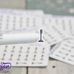 Adesivi per aspirapolvere / Adesivi per aspirapolvere Tiny Stick su un mini foglio / 20 adesivi / 0,3 x 0,6" ciascuno / Adesivo icona dell'aspirapolvere / Bianco o trasparente opaco