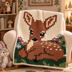 Woodland Fawn Chunky Knit Baby Blanket Pattern (PDF Download) Bambi Loom and finger knitting digital download