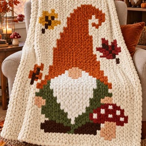 Gnome Chunky Knit Blanket Pattern PDF: Fall Finger, Loom Knitting (Digital Download)