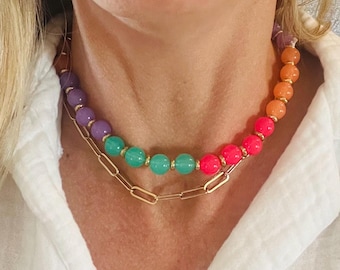 Collar bohemio de capas con cuentas / Joyería llamativa y colorida