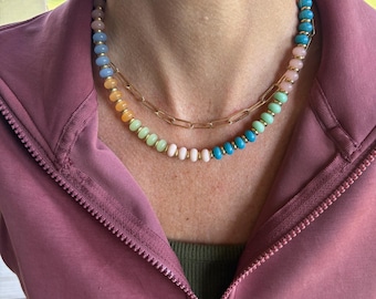 Beaded Paperclip Chain Necklace | Coastal Preppy Gold Layering Jewelry