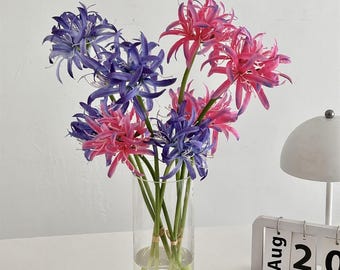 Konstgjord röd spindellilja, 2-huvudig Lycoris Radiata-blomma, realistisk Higanbana-fauxblomdekor för vas, gotisk heminredning