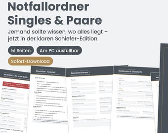 Notfallordner Singles & Paare zum Ausfüllen | Vorsorgeordner PDF Deutsch in Grau | 55 Seiten A4
