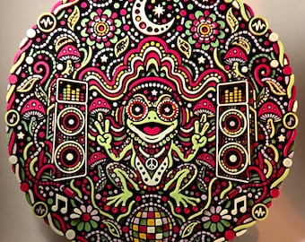 Amphibiens après la tombée de la nuit - Décoration murale grenouille 3D phosphorescente aux UV