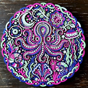 Octo Funkedelic - Décoration murale 3D phosphorescente, relief pieuvre psychédélique image 1