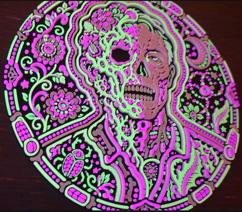 Zombo Glow-in-the-Dark Zombie Skull Wall Art, UV-Reactive 3D Relief