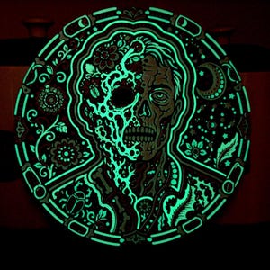 Zombo Glow-in-the-Dark Zombie Skull Wall Art, UV-Reactive 3D Relief