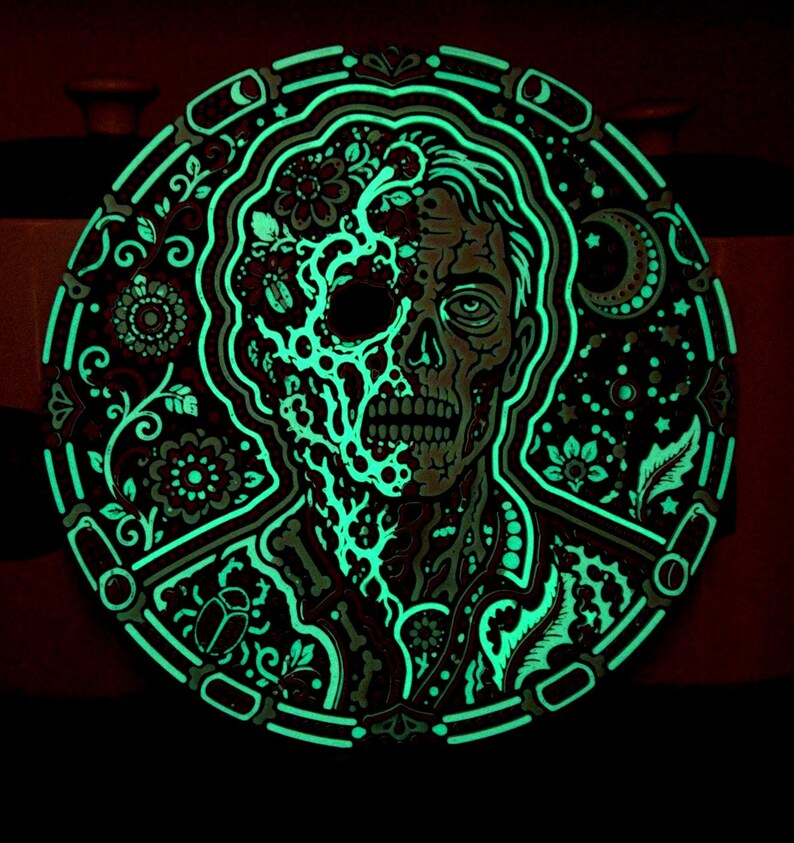 Zombo Glow-in-the-Dark Zombie Skull Wall Art, UV-Reactive 3D Relief