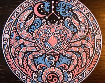 Cancer - Glow-in-the-Dark 3D Wall Art, Folk Art Zodiac Crab Relief