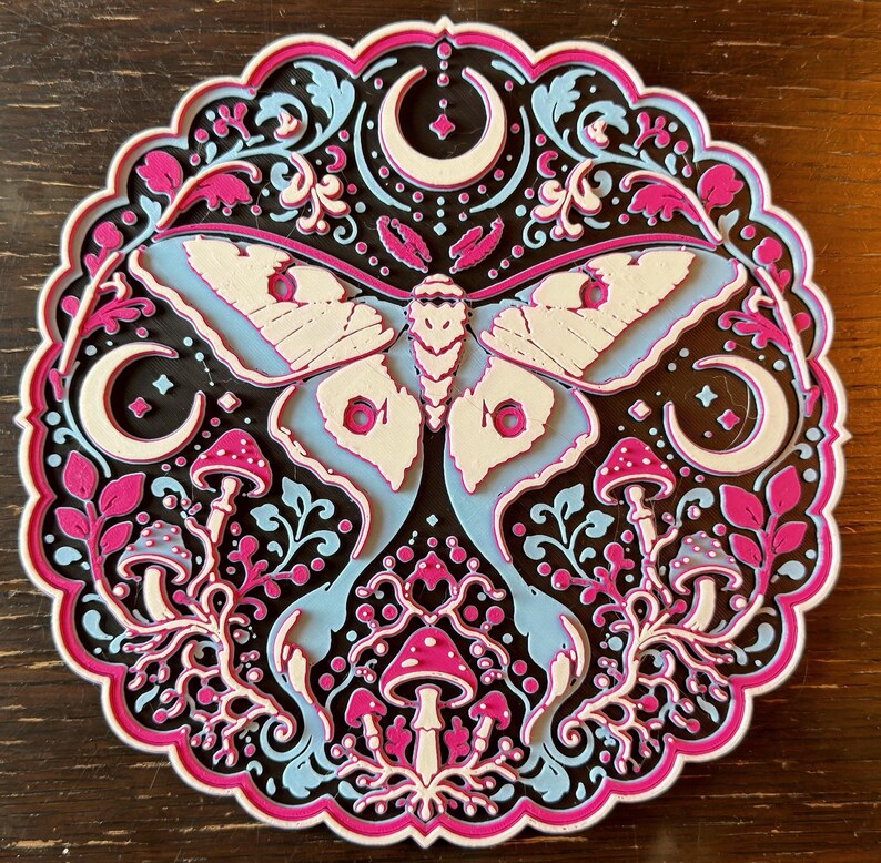 Lunar Moth - 3D Wall Art, Glow-in-the-Dark or Matte Celestial Relief Signature Glow
