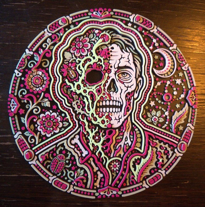 Zombo Glow-in-the-Dark Zombie Skull Wall Art, UV-Reactive 3D Relief